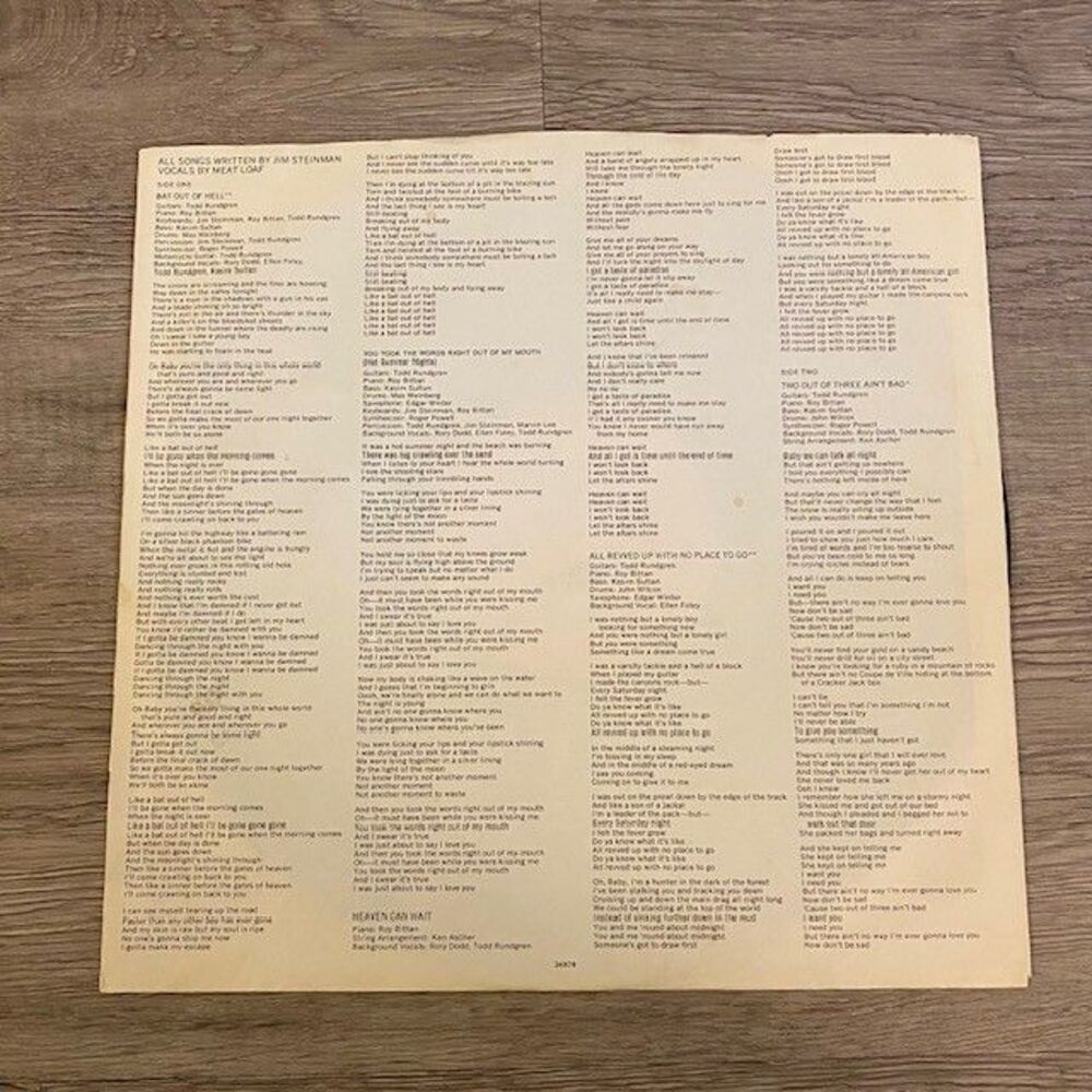 Meat Loaf Bat Out Of Hell Vintage Vinyl LP 1977 Epic Record PE-34974 - Picture 4 of 6